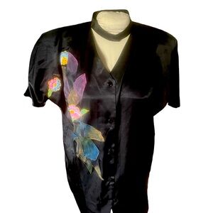 Vintage Satin Hand Painted Blouse